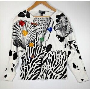 Vintage Spree Sport Top Medium Art to Wear Beaded Seashell 80s Ocean Statement